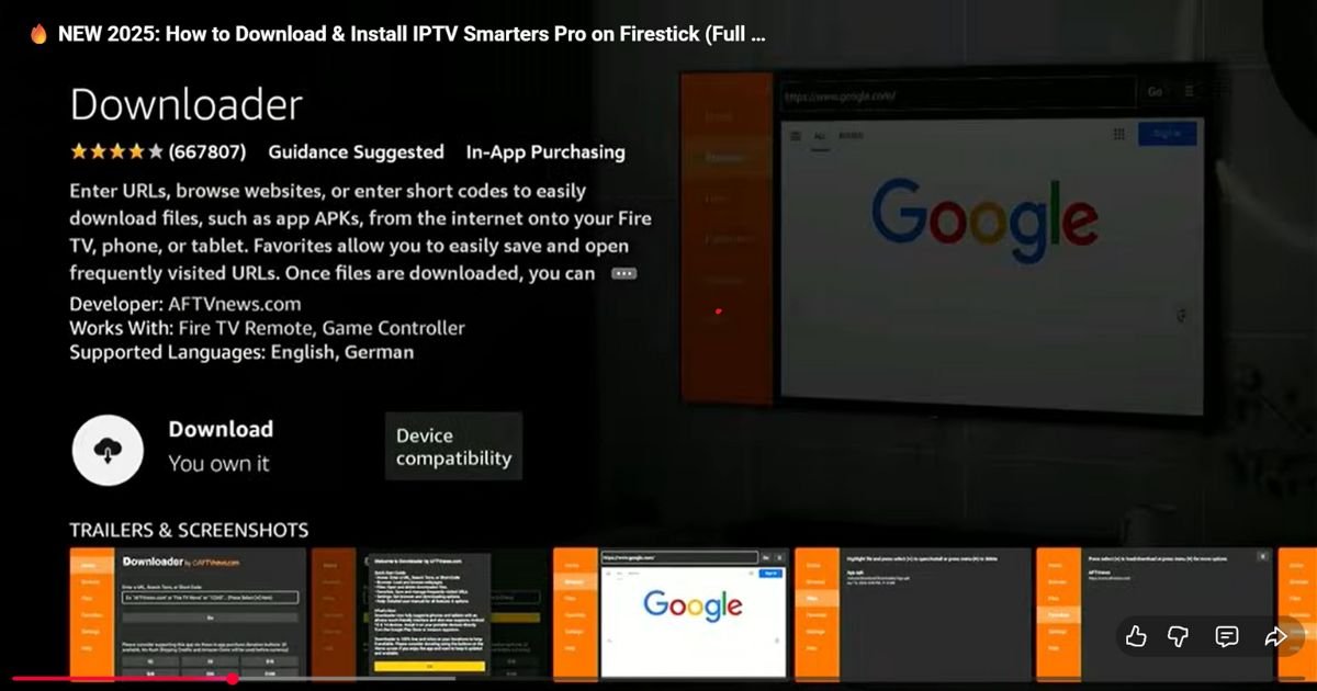 Downloader app listing page on FireStick for download and installation.