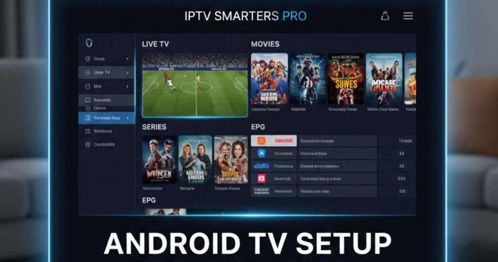 A high-definition thumbnail featuring the IPTV Smarters Pro interface on an Android TV screen with a remote control, emphasizing a "Trusted Step-by-Step Guide" for installation and setup.