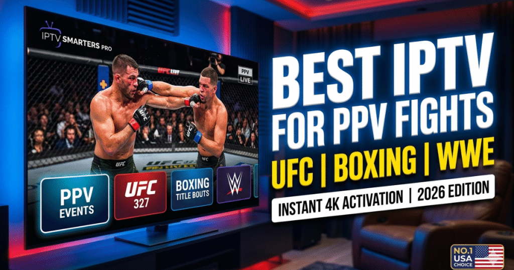 Discover the best IPTV for PPV fights in 2026. Watch UFC, Boxing, and WWE in 4K with IPTV Smarters Pro. Fix buffering and get the best M3U playlists for USA fans.