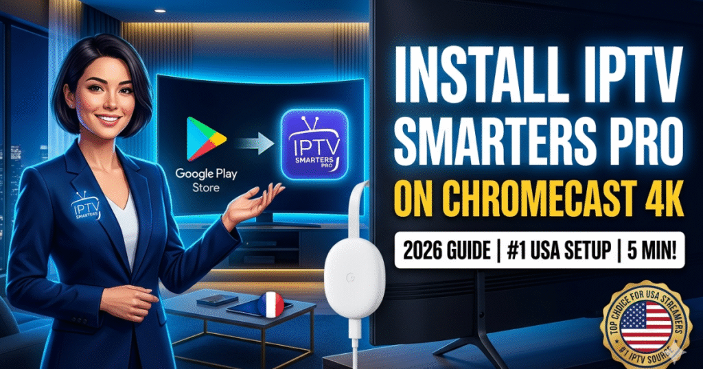 Master the 2026 setup for Chromecast with Google TV (4K). Use our guide to install IPTV Smarters Pro, configure your M3U playlist, and watch 4K USA channels.